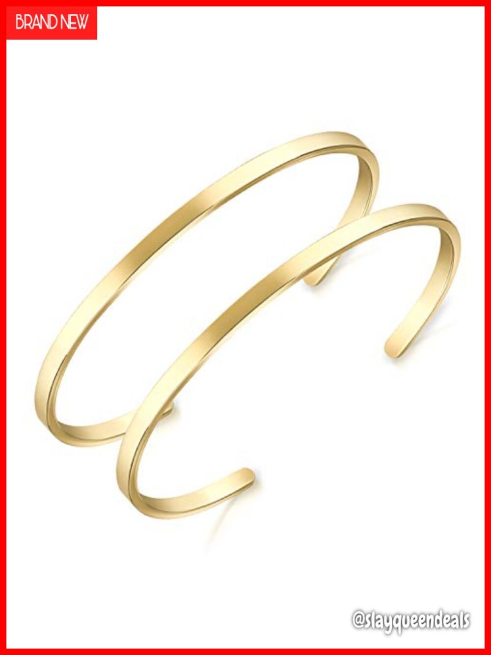 18K Gold Plated Open Cuff Bracelet, Plain Polished Love Bangle, Surgical Steel,